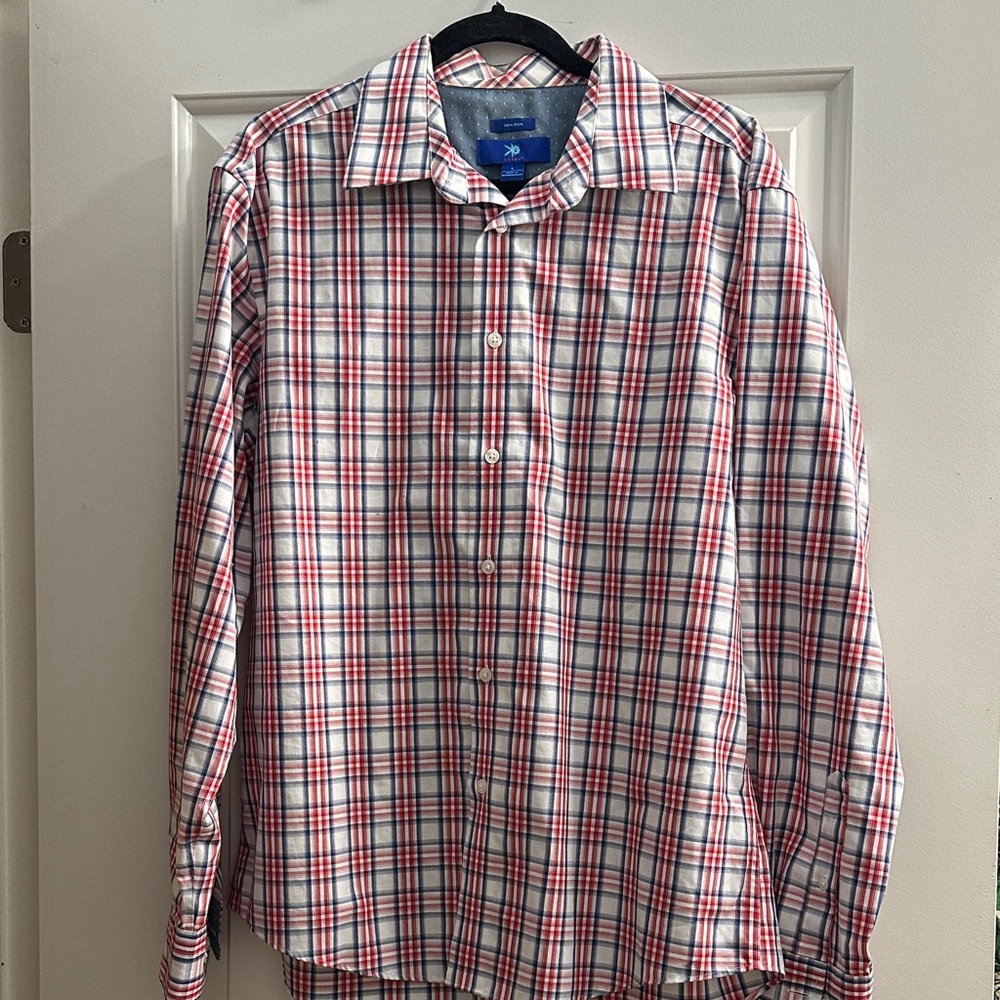 Egara Men’s Red, Blue & White Plaid Button-Down Shirt